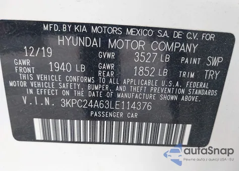 2020 Hyundai Accent Se from USA, damaged, VIN 3KPC24A63LE114376